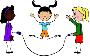 Clip Art Illustration of Stick Girls Playing Jump Rope